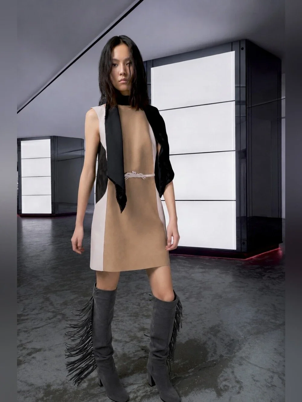 LONGCHAMP Paris fringe Over Knee Suede Boots 38